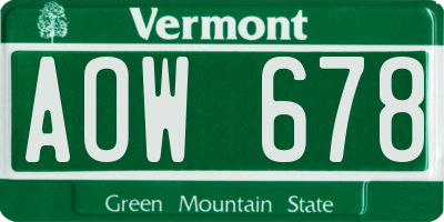 VT license plate AOW678