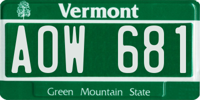 VT license plate AOW681