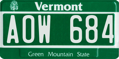VT license plate AOW684