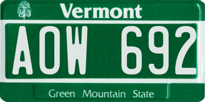 VT license plate AOW692