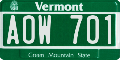 VT license plate AOW701