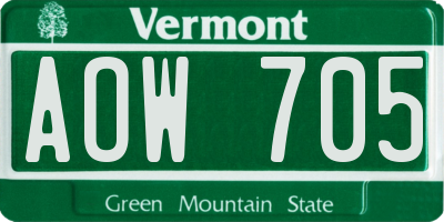 VT license plate AOW705