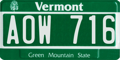 VT license plate AOW716