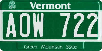 VT license plate AOW722