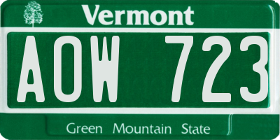 VT license plate AOW723
