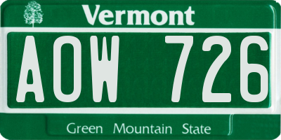 VT license plate AOW726