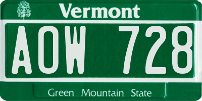 VT license plate AOW728