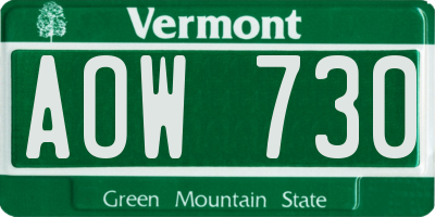 VT license plate AOW730