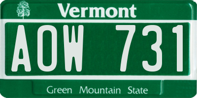 VT license plate AOW731