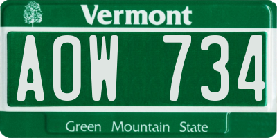 VT license plate AOW734