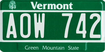 VT license plate AOW742