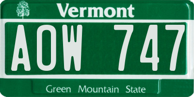 VT license plate AOW747