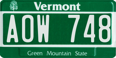 VT license plate AOW748