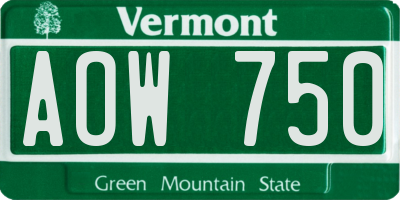 VT license plate AOW750
