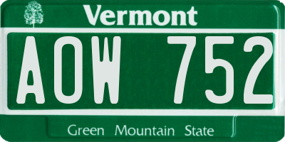 VT license plate AOW752