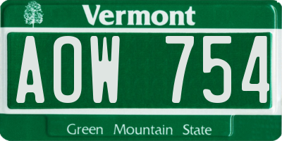 VT license plate AOW754