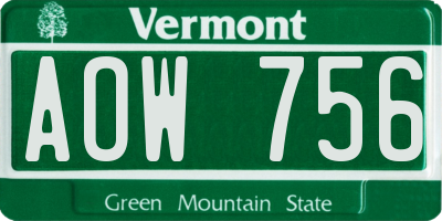 VT license plate AOW756