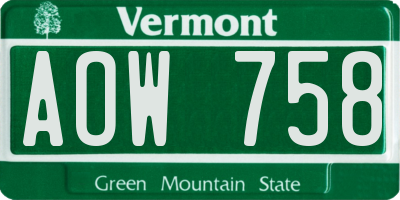 VT license plate AOW758
