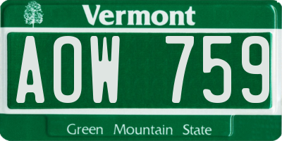 VT license plate AOW759