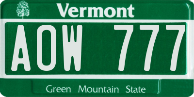 VT license plate AOW777