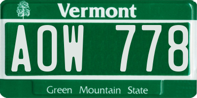 VT license plate AOW778
