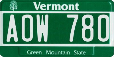 VT license plate AOW780