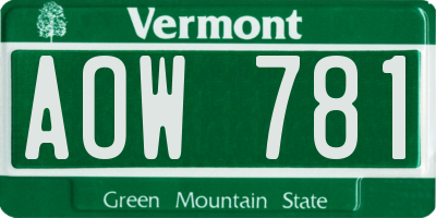 VT license plate AOW781