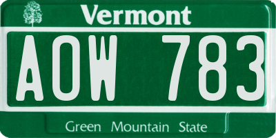 VT license plate AOW783
