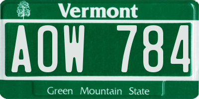 VT license plate AOW784