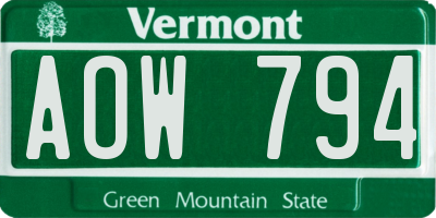 VT license plate AOW794
