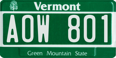 VT license plate AOW801