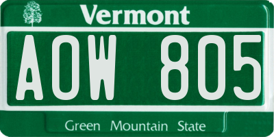 VT license plate AOW805