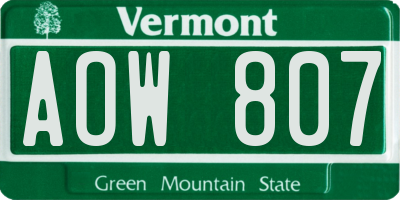 VT license plate AOW807