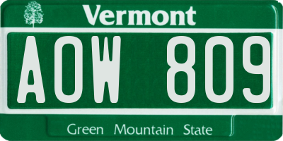 VT license plate AOW809