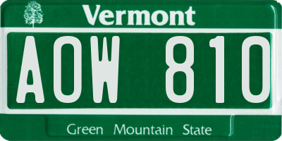 VT license plate AOW810