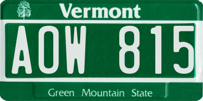 VT license plate AOW815