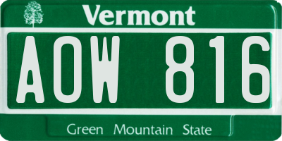 VT license plate AOW816