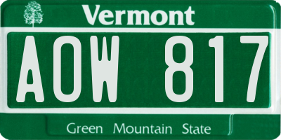 VT license plate AOW817