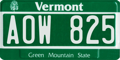 VT license plate AOW825
