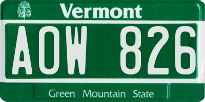 VT license plate AOW826