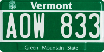 VT license plate AOW833
