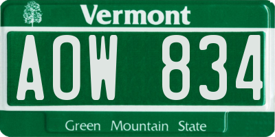 VT license plate AOW834