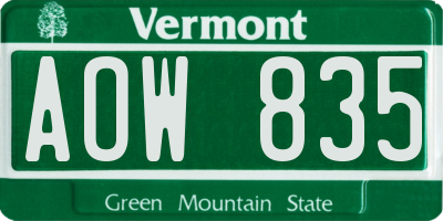 VT license plate AOW835
