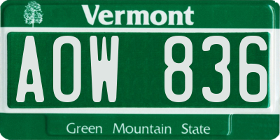 VT license plate AOW836