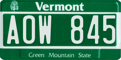 VT license plate AOW845