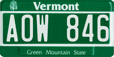 VT license plate AOW846
