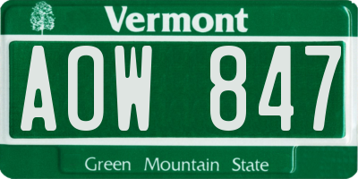 VT license plate AOW847