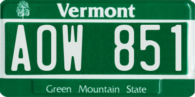 VT license plate AOW851