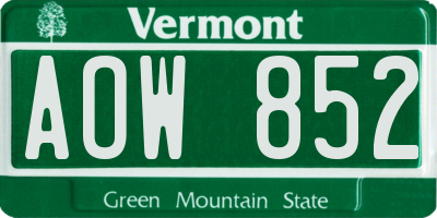 VT license plate AOW852