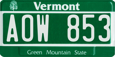 VT license plate AOW853